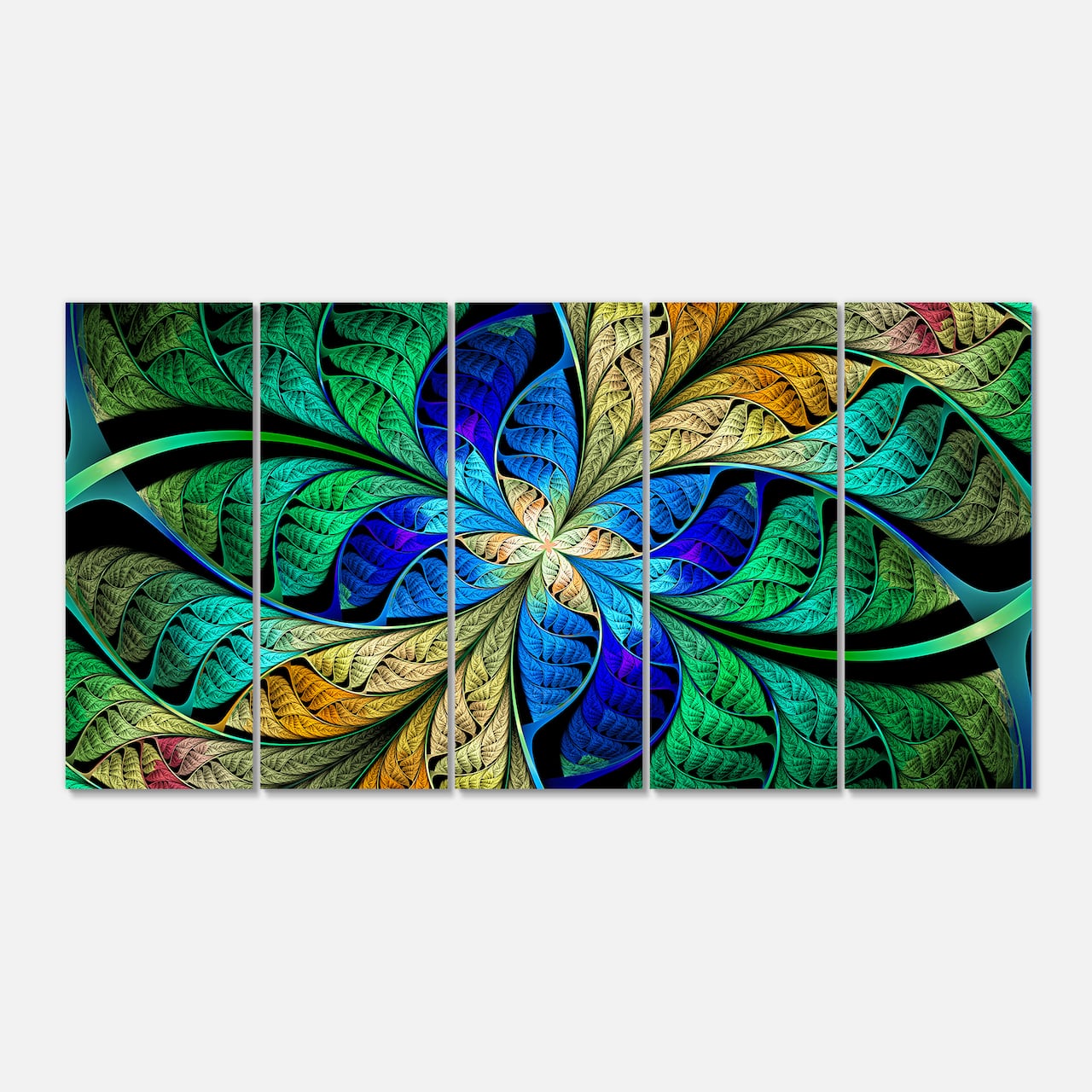 Designart - Blue Green Fractal Flower Petals - Abstract Canvas Art Print